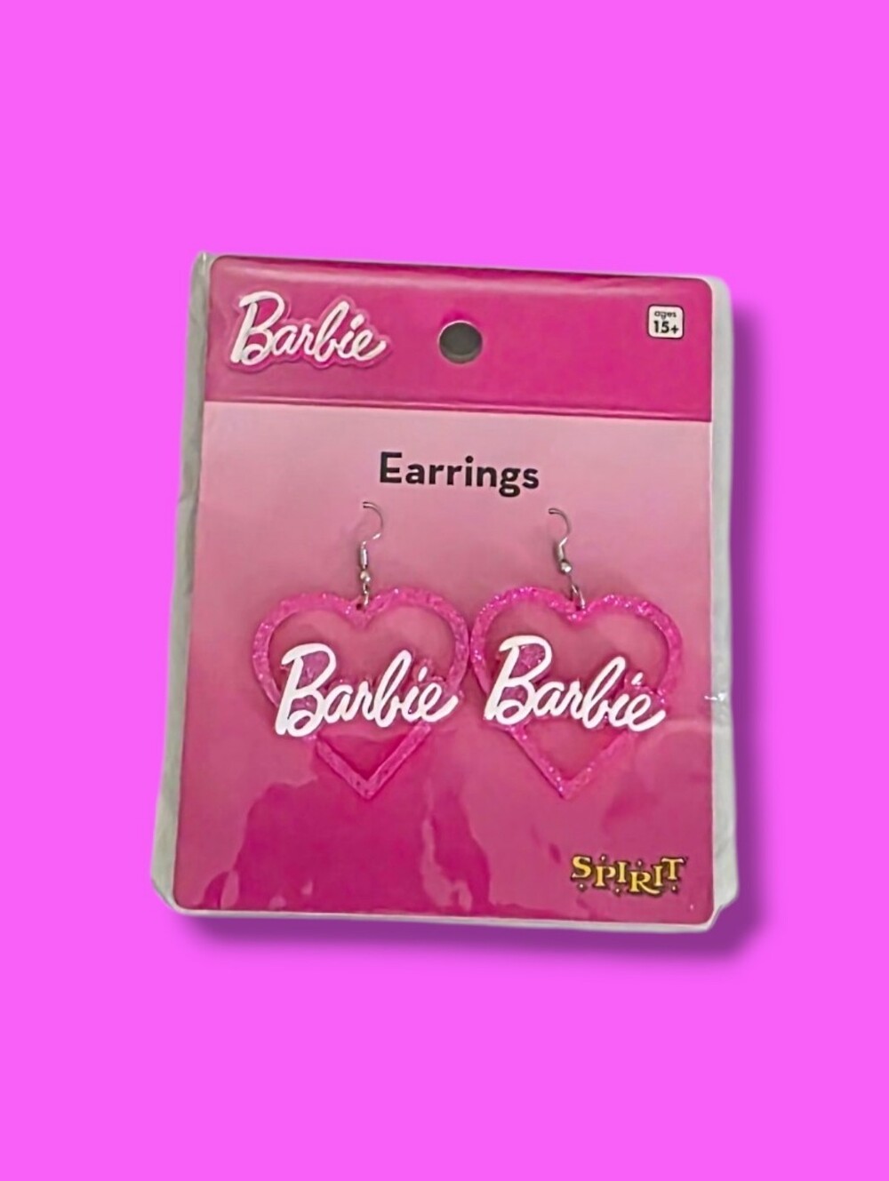 Barbie Pink Glitter Heart Earrings